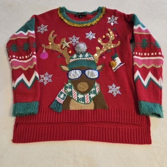 United‎ States Sweaters Women's Ugly Christmas Reindeer 3D Long Sleeve Medium - Picture 16 of 16
